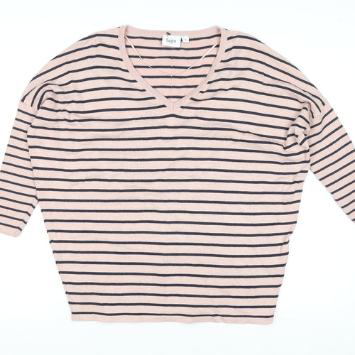 Saint Tropez Women’s Pink Striped V-Neck Relaxed Knit Jumper S