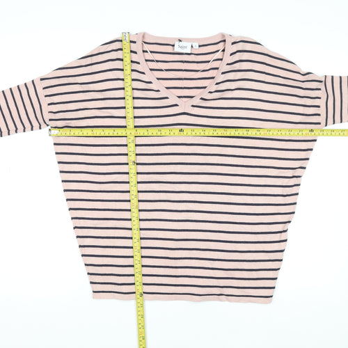 Saint Tropez Women’s Pink Striped V-Neck Relaxed Knit Jumper S