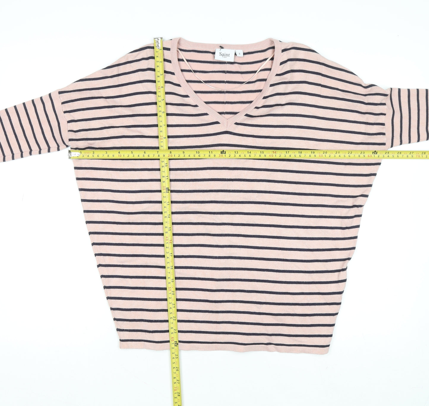 Saint Tropez Women’s Pink Striped V-Neck Relaxed Knit Jumper S