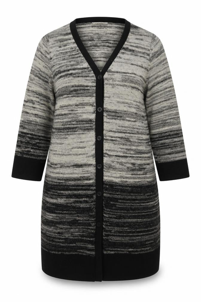 Front view of Massimo Dutti Women’s Grey Wool Blend Long Line Cardigan, size UK 22