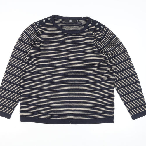 ISLE Womens Blue Striped Button Shoulder Jumper Size M 14-16