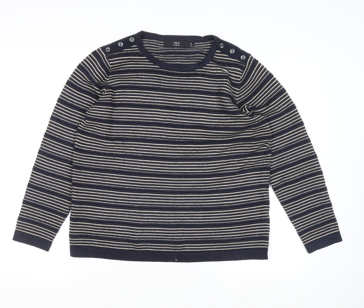 ISLE Womens Blue Striped Button Shoulder Jumper Size M 14-16