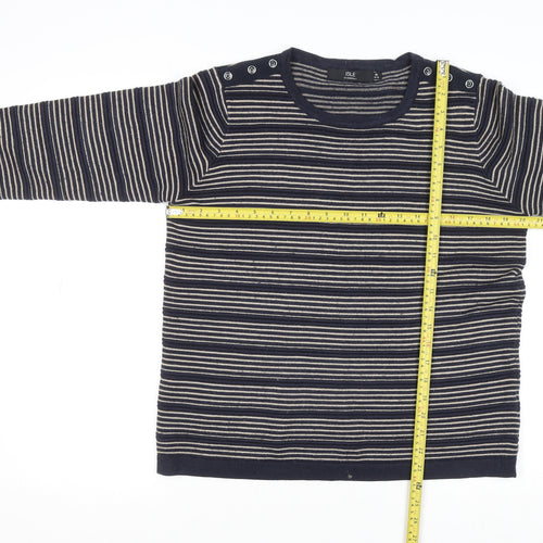 ISLE Womens Blue Striped Button Shoulder Jumper Size M 14-16