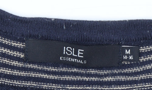 ISLE Womens Blue Striped Button Shoulder Jumper Size M 14-16