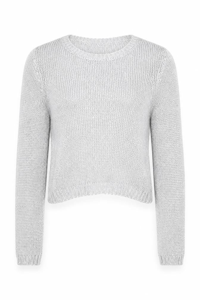 Front view of Guess Women's Silver Open-Knit Crew Neck Jumper, size 8