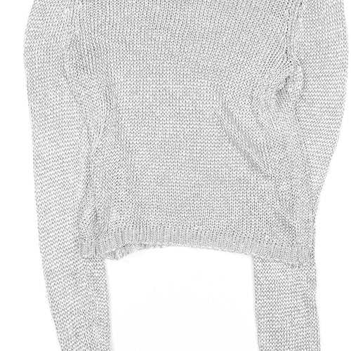 Guess Women's Silver Open-Knit Crew Neck Jumper Size 8