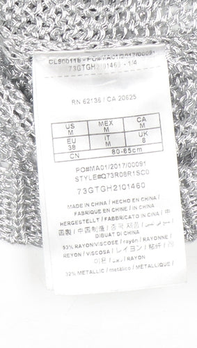 Guess Women's Silver Open-Knit Crew Neck Jumper Size 8
