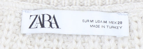 Zara Women Ivory Black Striped Chunky-Knit Pullover Jumper Size 12