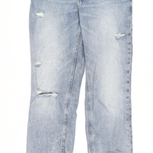 River Island Women Blue Size 6 Mom Distressed High Rise Jeans