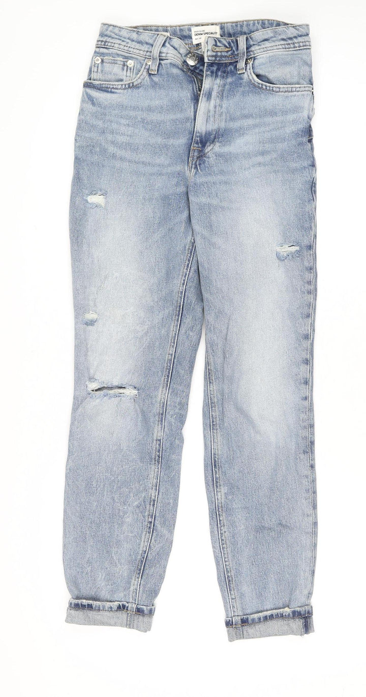 River Island Women Blue Size 6 Mom Distressed High Rise Jeans