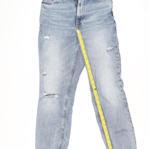 River Island Women Blue Size 6 Mom Distressed High Rise Jeans