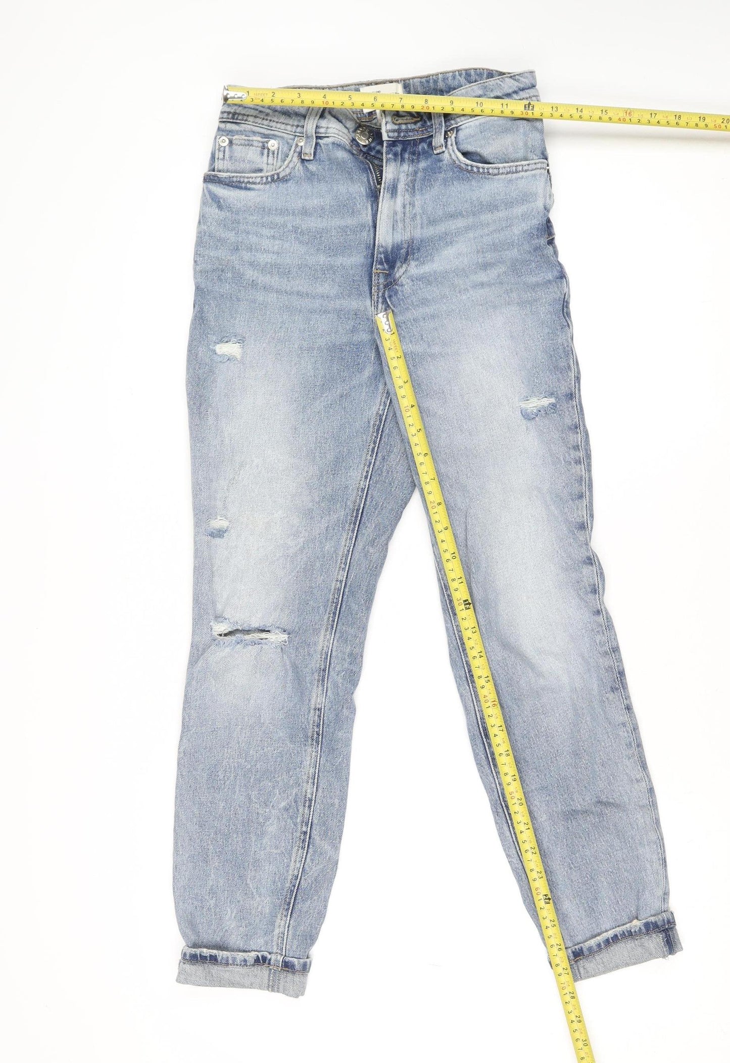 River Island Women Blue Size 6 Mom Distressed High Rise Jeans