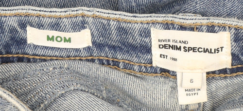 River Island Women Blue Size 6 Mom Distressed High Rise Jeans