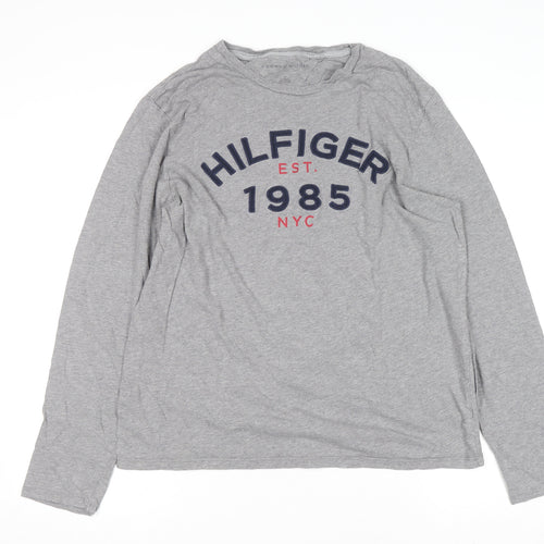 Tommy Hilfiger Men's Grey Long Sleeve Graphic Cotton Top M