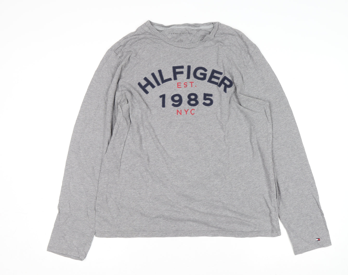 Tommy Hilfiger Men's Grey Long Sleeve Graphic Cotton Top M