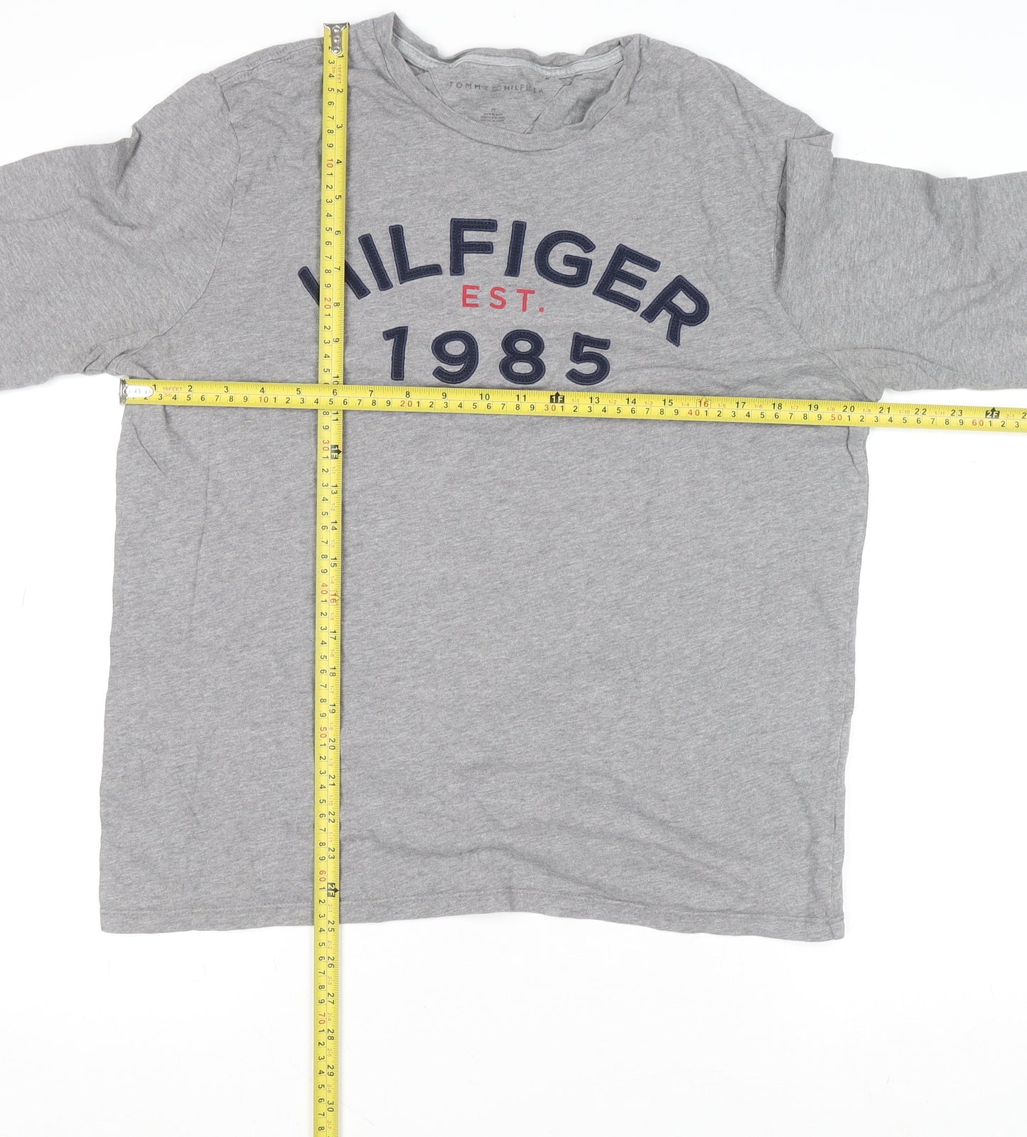 Tommy Hilfiger Men's Grey Long Sleeve Graphic Cotton Top M