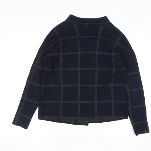 Jasper Conran Women's Blue Check Mock Neck Wool Blend Jumper Size 10