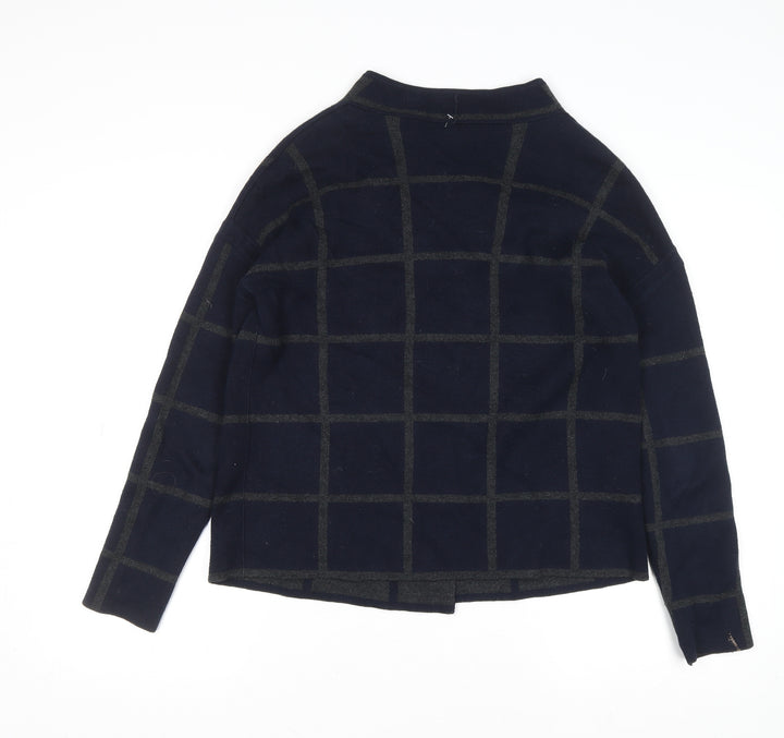 Jasper Conran Women's Blue Check Mock Neck Wool Blend Jumper Size 10