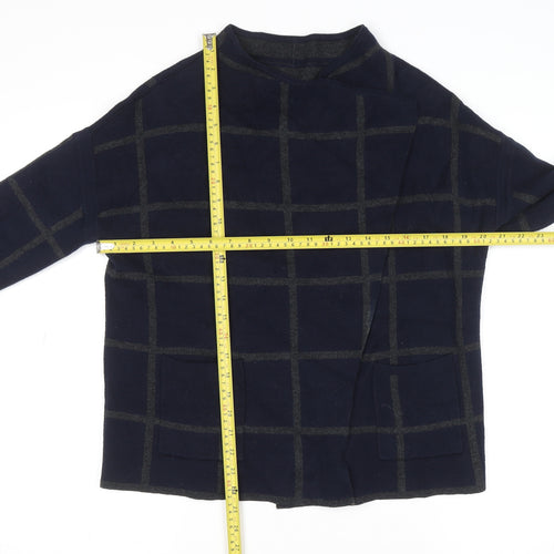Jasper Conran Women's Blue Check Mock Neck Wool Blend Jumper Size 10