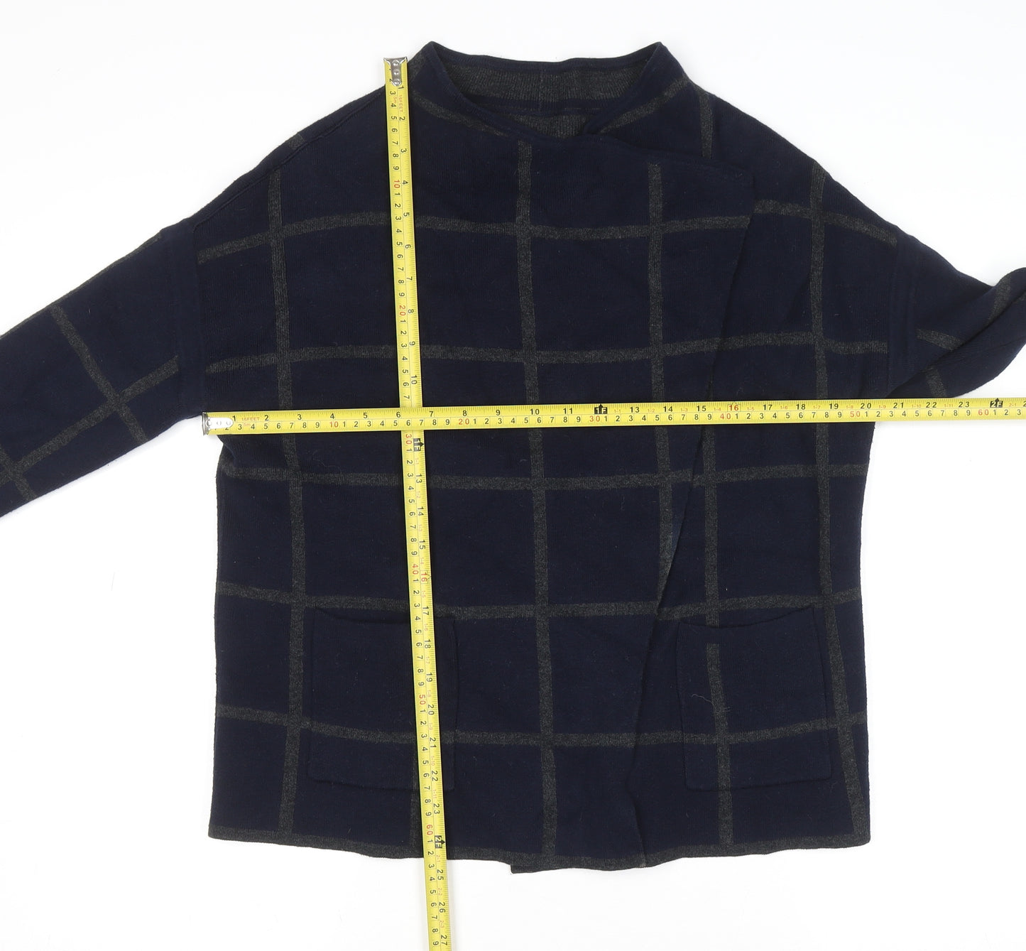 Jasper Conran Women's Blue Check Mock Neck Wool Blend Jumper Size 10
