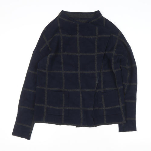 Jasper Conran Women's Blue Check Mock Neck Wool Blend Jumper Size 10
