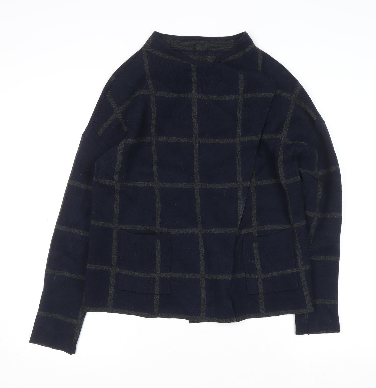 Jasper Conran Women's Blue Check Mock Neck Wool Blend Jumper Size 10