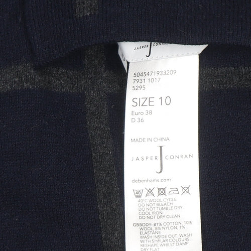 Jasper Conran Women's Blue Check Mock Neck Wool Blend Jumper Size 10