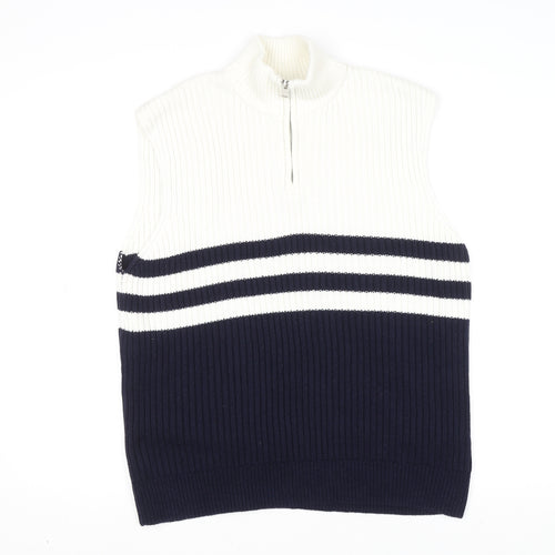 ZARA Men’s Blue & White Stripe Sleeveless 1/4 Zip Knit Vest S