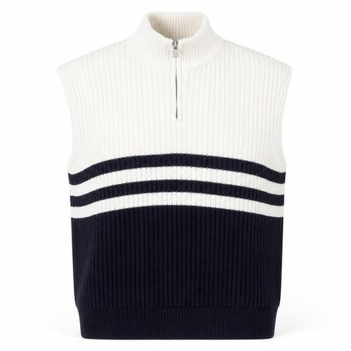 ZARA Men’s Blue & White Stripe Sleeveless 1/4 Zip Knit Vest S