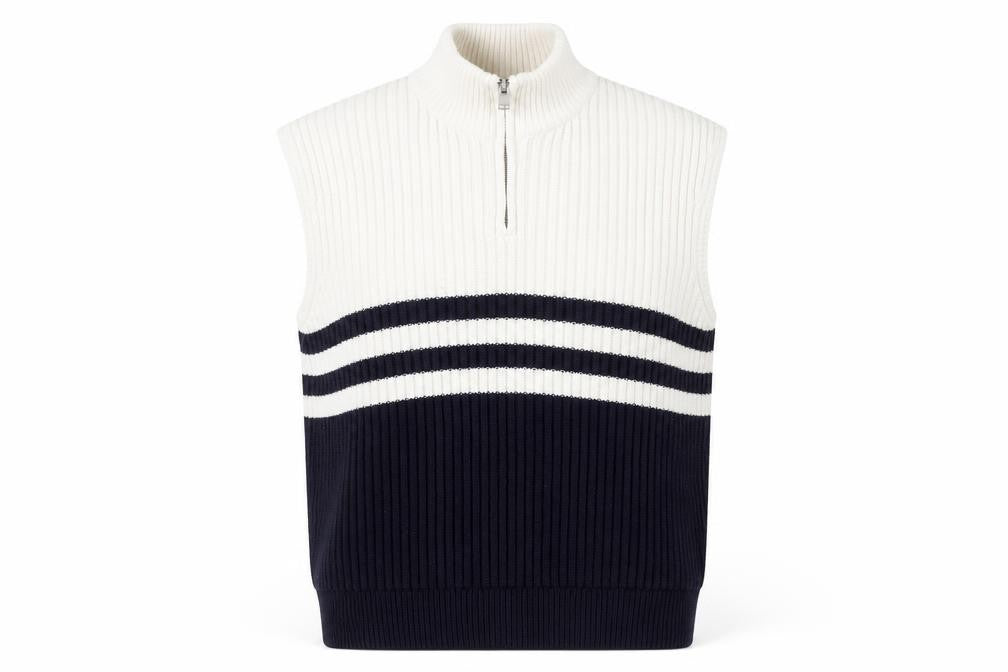 ZARA Men’s Blue & White Stripe Sleeveless 1/4 Zip Knit Vest S
