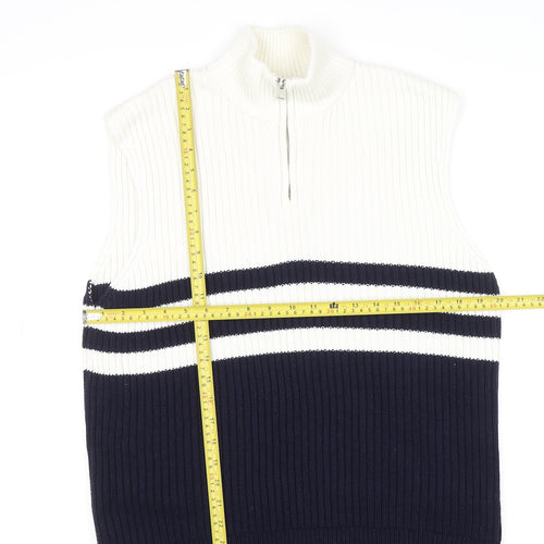 ZARA Men’s Blue & White Stripe Sleeveless 1/4 Zip Knit Vest S