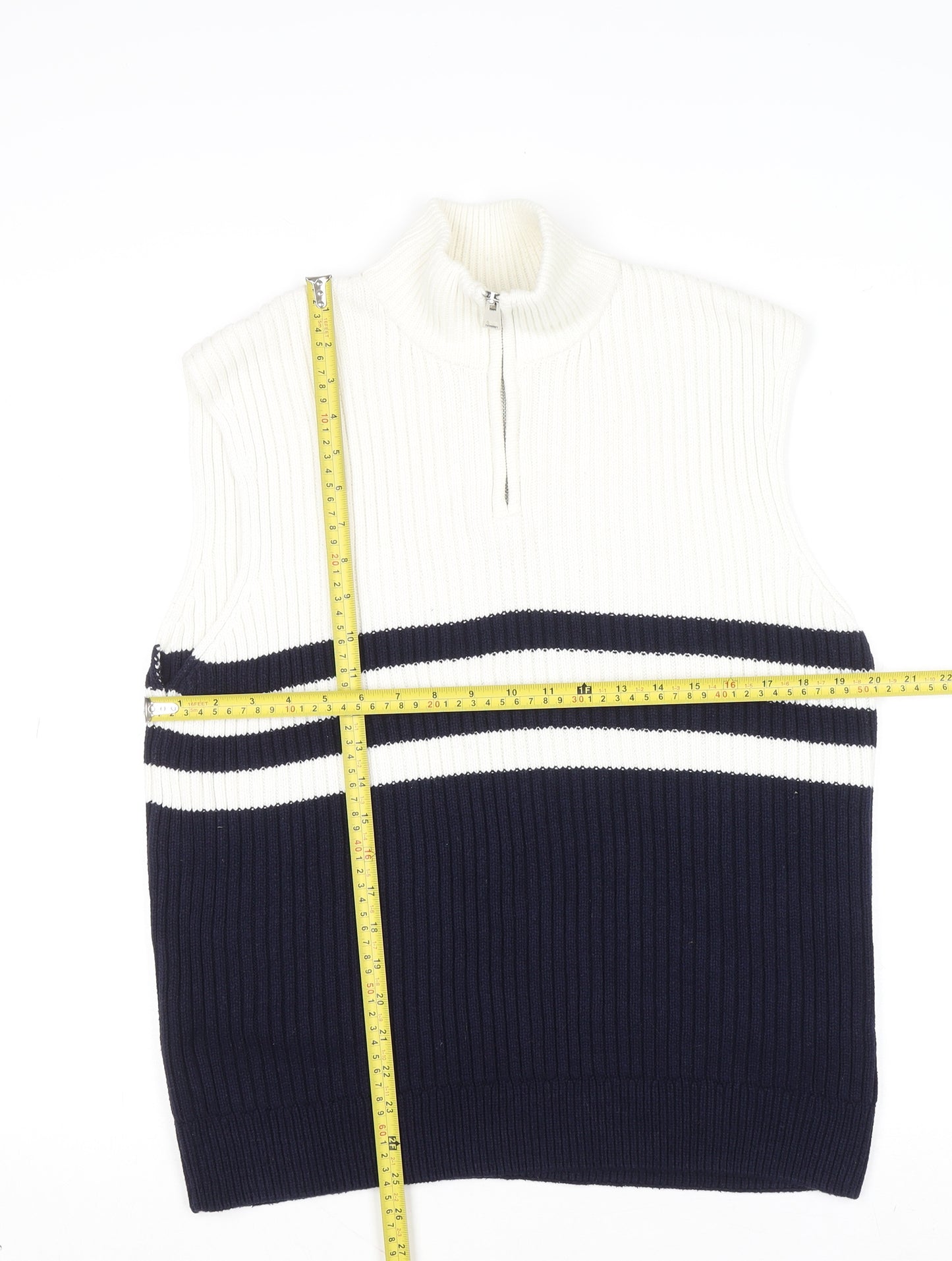 ZARA Men’s Blue & White Stripe Sleeveless 1/4 Zip Knit Vest S