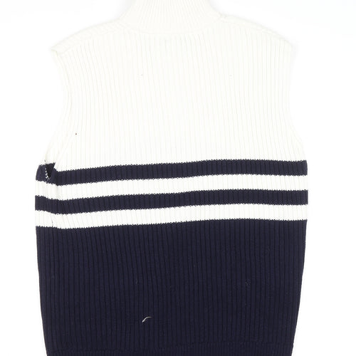 ZARA Men’s Blue & White Stripe Sleeveless 1/4 Zip Knit Vest S