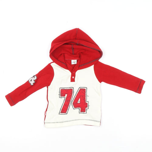 Maia Unisex Baby Red & White Hooded Henley Jumper 6-9 Months Cotton Blend