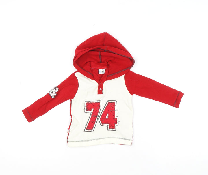 Maia Unisex Baby Red & White Hooded Henley Jumper 6-9 Months Cotton Blend