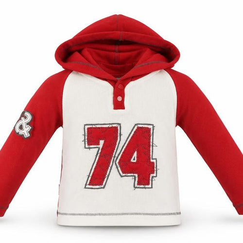 Maia Unisex Baby Red & White Hooded Henley Jumper 6-9 Months Cotton Blend