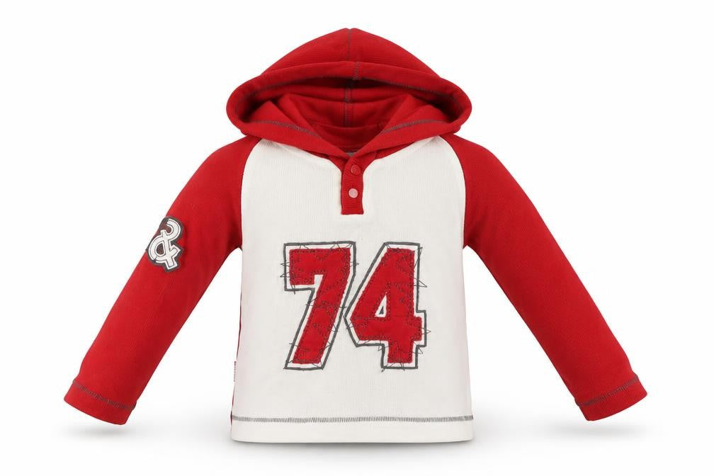 Maia Unisex Baby Red & White Hooded Henley Jumper 6-9 Months Cotton Blend