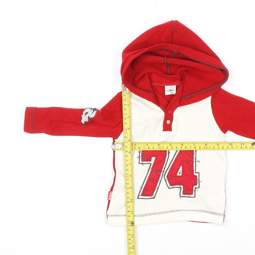 Maia Unisex Baby Red & White Hooded Henley Jumper 6-9 Months Cotton Blend