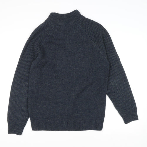 Burton Menswear Blue Wool Blend Henley Jumper Men M High Neck Classic Knit