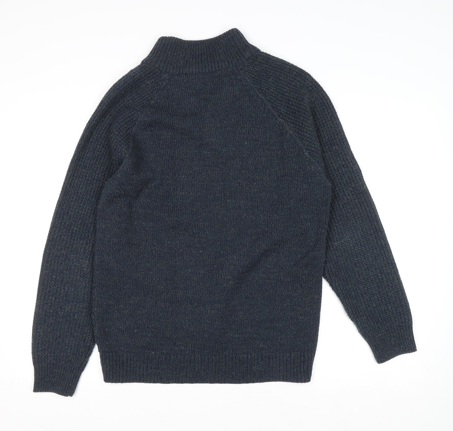 Burton Menswear Blue Wool Blend Henley Jumper Men M High Neck Classic Knit