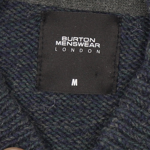 Burton Menswear Blue Wool Blend Henley Jumper Men M High Neck Classic Knit