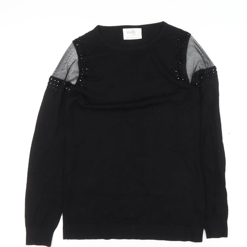 Wallis Petite Women's Black Beaded Cold Shoulder Jumper Size 8