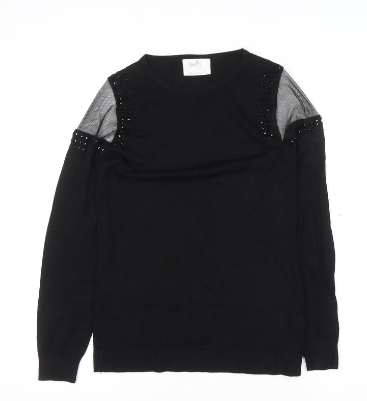 Wallis Petite Women's Black Beaded Cold Shoulder Jumper Size 8