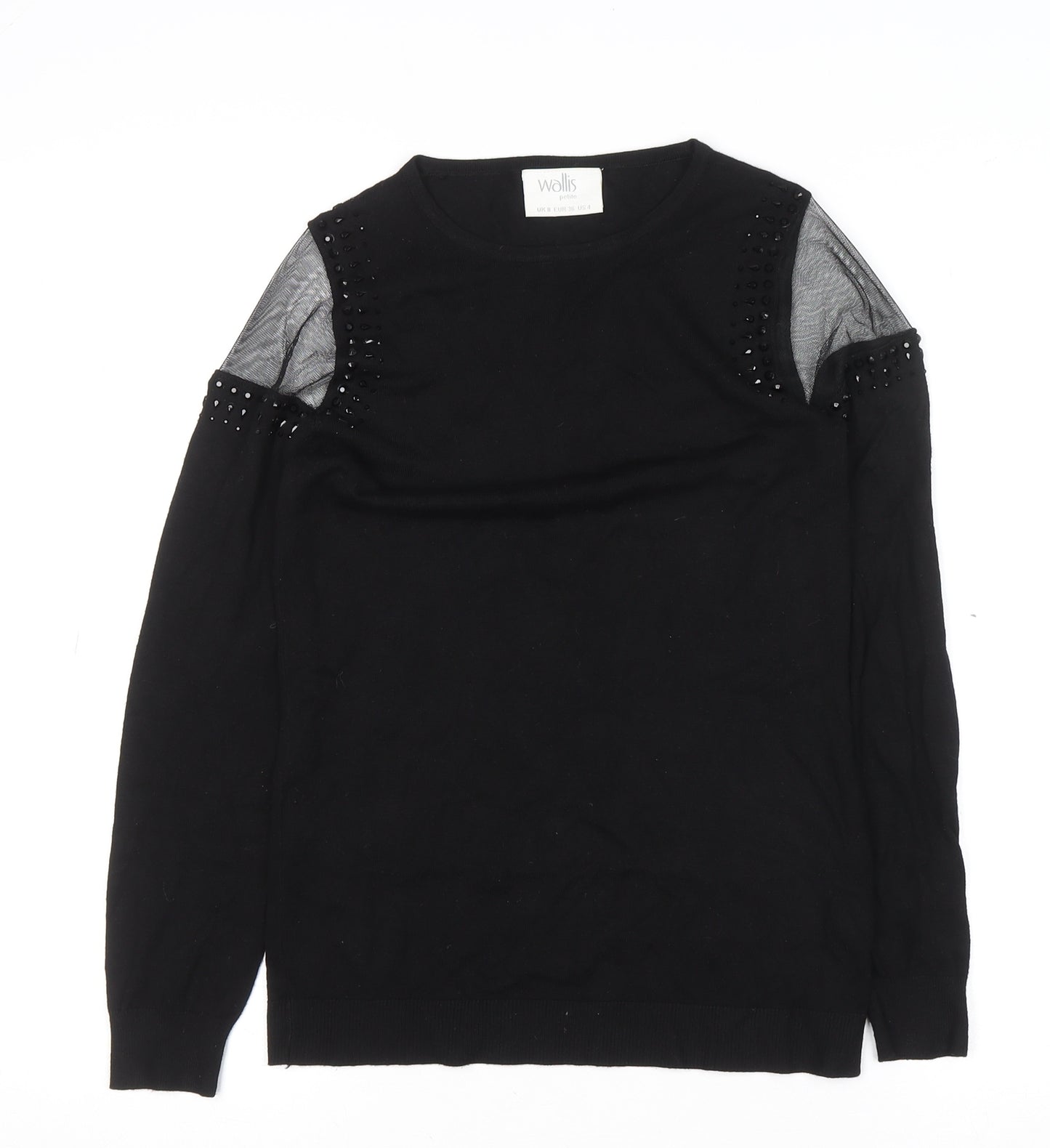 Wallis Petite Women's Black Beaded Cold Shoulder Jumper Size 8