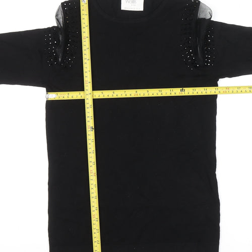 Wallis Petite Women's Black Beaded Cold Shoulder Jumper Size 8