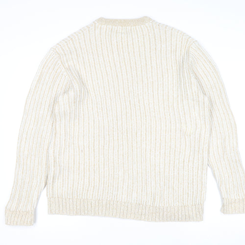 Zara Womens Beige Ribbed Knit Cotton Crew Neck Jumper Size L
