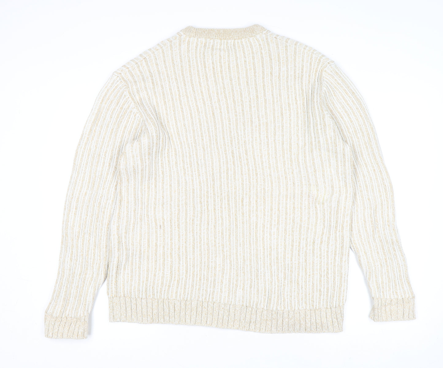 Zara Womens Beige Ribbed Knit Cotton Crew Neck Jumper Size L