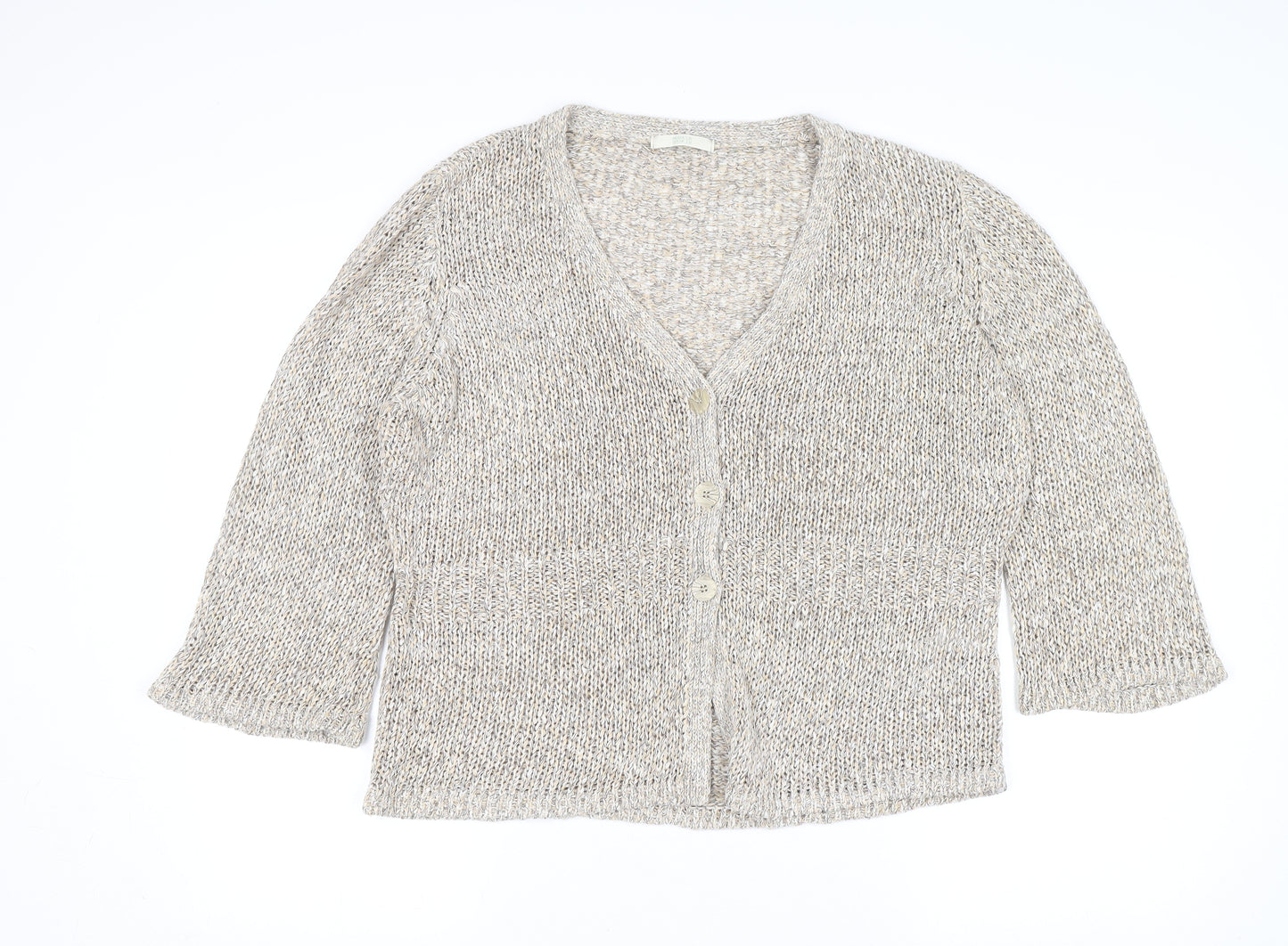 Marks and Spencer Women Beige Size 16 V-Neck Knit Cardigan
