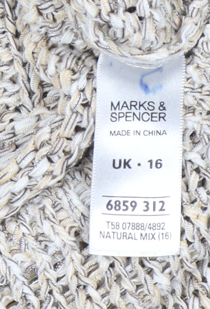 Marks and Spencer Women Beige Size 16 V-Neck Knit Cardigan