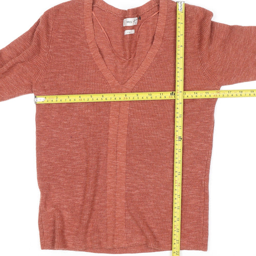 MNG Women's Brown Linen V-Neck 3/4 Sleeve Knit Cardigan Size S